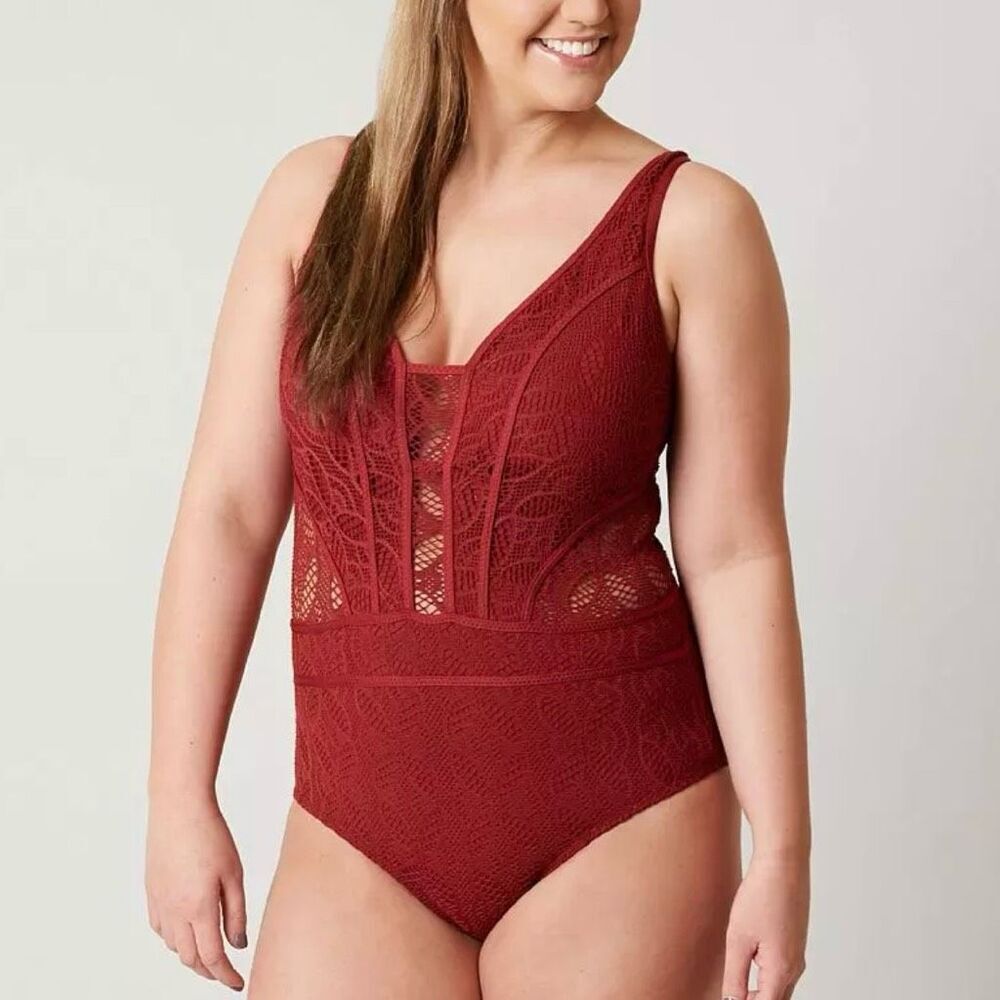 Becca La Boheme Crochet Overlay Swimsuit 3X